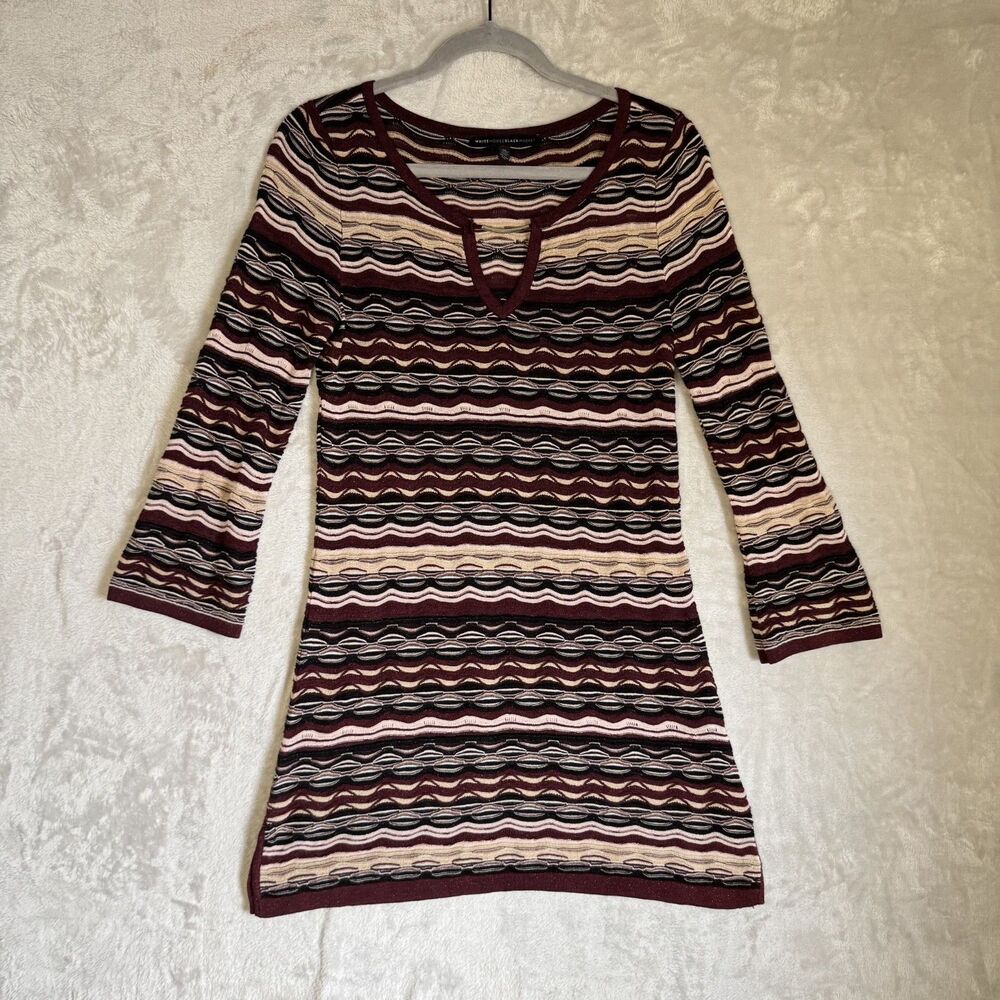 WHITE HOUSE BLACK MARKET Knit Tunic Sweater Top Striped Medium Coogi Boho Hippie